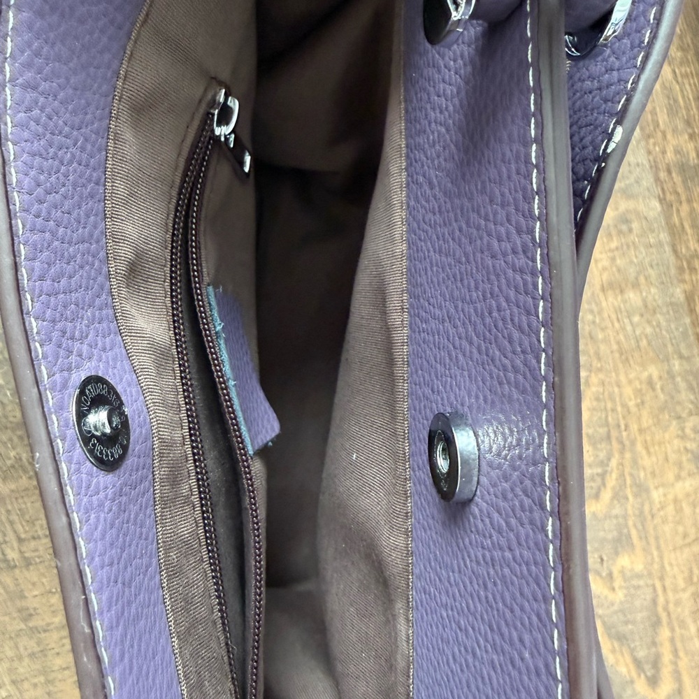 Structured Purple Handbag - Contrast Stitching - … - image 4